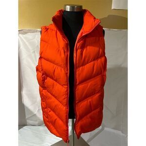 Lands' End Women's Puffer Vest Size L Orange Winter Zip Up